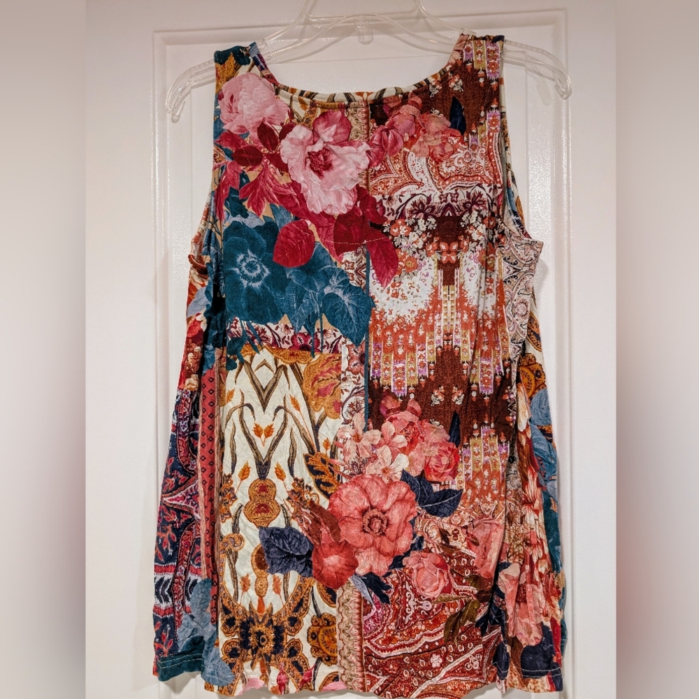 Chico's Boho Floral Sleeveless Top Sz 2/Lg - Picture 2 of 3